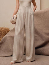 High Waist Pleated A-Line Striped Wide Leg Trousers
