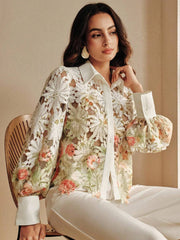 Women's Lightweight Luxury Versatile Printed Hollow Blouse