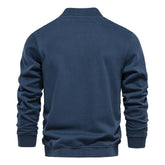 Men's Baseball Collar Solid French Terry Zip Sweater Jacket