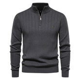 Men's Casual Cotton Half Zipper Stand Collar Pullover Sweater