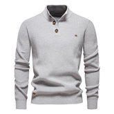 Men's Mock Neck Button-Up Cotton Pullover Sweater