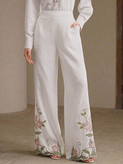 Women's White Elegant Casual Loose Pants