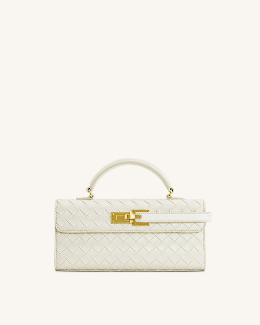 Keyla Weave Texture Top Handle Bag - White
