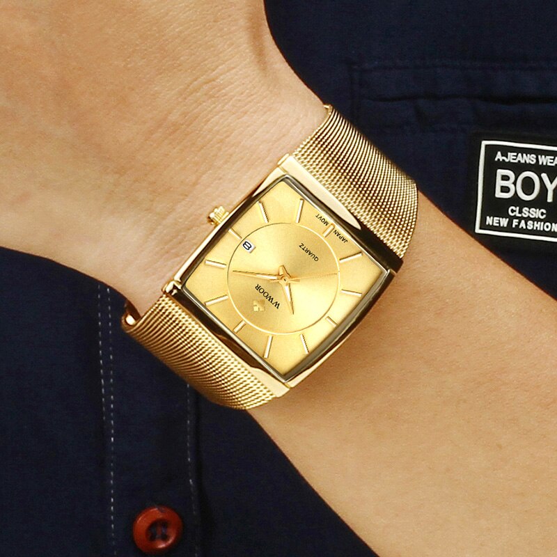 Unique Watch with 18k Gold Plated Mesh Bracelet