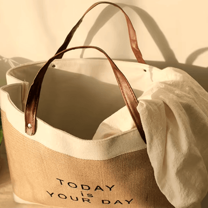Raw Linen Beach Bag